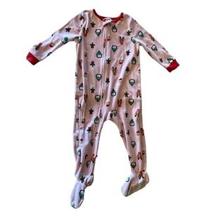 Carter's Toddler Girls Pink Fleece Christmas Zip Up Pajamas. 3T santa, penguin.